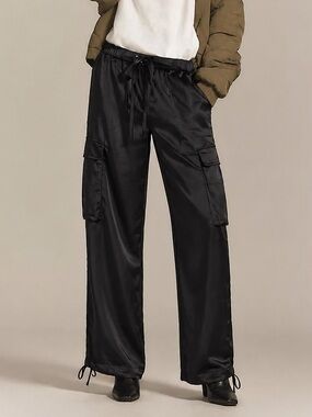 Anthropologie Sanctuary Eve Black Satin Cargo Pants